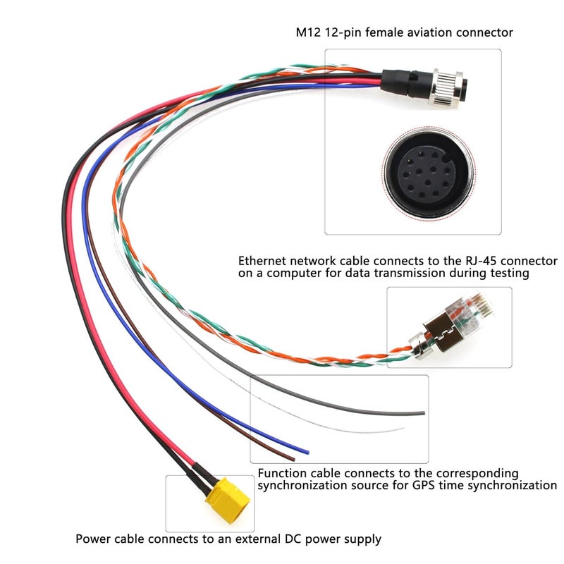 HangTon Ethernet Power Debugging Cable for DJI Livox Mid-360 Mid-70 Avia LiDAR Sensor, 1 to 3 Splitter, M12 Aviation 12-Pin RJ45 XT30 Flying Leads, 50cm - Image 3